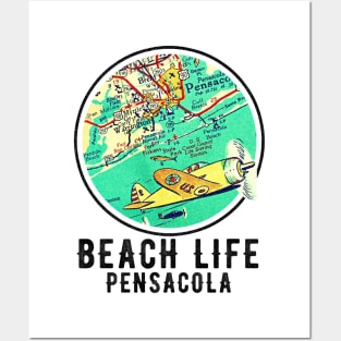 Pensacola Florida Beach Life Vintage Old Map Style Posters and Art